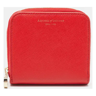 Aspinal Of London Red Leather Zip Around Compact Wallet