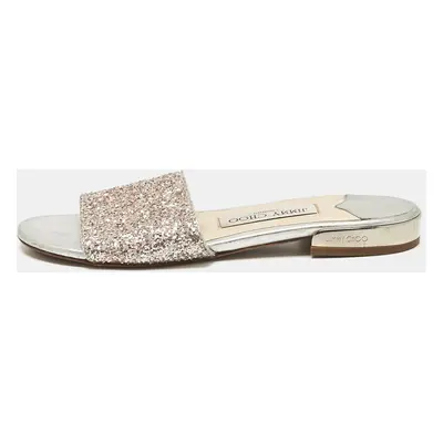 Jimmy Choo Silver/Pink Glitter Joni Flat Slides Size