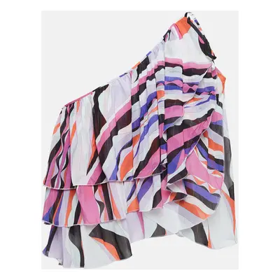 Emilio Pucci Multicolor Lurex Crepe One Shoulder Ruffled Crop Top