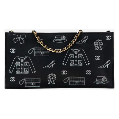 Chanel Navy Blue Canvas Symbols Chain Pochette