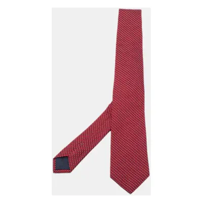 Boss By Hugo Boss Red Geometric Patterned Jacquard Silk Tie