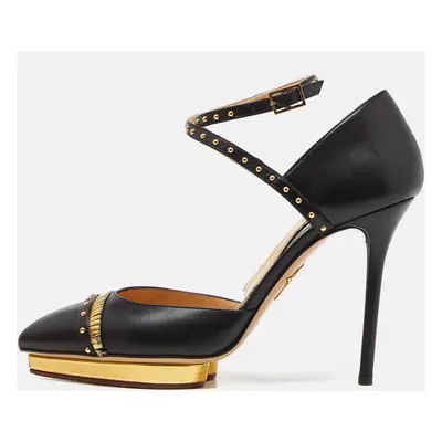 Charlotte Olympia Black Leather Studded Pointed Toe Ankle Strap Pumps Size