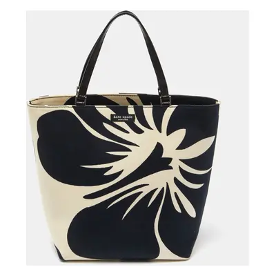 Kate Spade Black/White Hibiscus Printed Canvas Tote