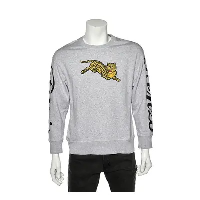 Kenzo Grey Knit Flying Tiger Embroidery Detail Sweatshirt