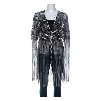 Missoni Monochrome Crochet Knit Lace Trim Fringed Cardigan