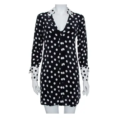 Alice + Olivia Black Polka Dot Crepe Shirt Dress