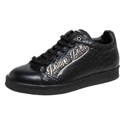 Philipp Plein Black Python Embossed Leather Low Top Sneakers Size