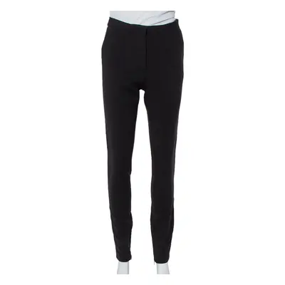 Fendi Black Wool Contrast Trim Zip Detail Tapered Leg Pants