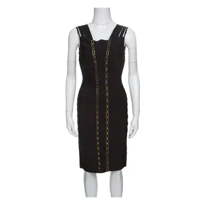 Herve Leger Black Metal Chain Link Detail Bandage Gemma Dress