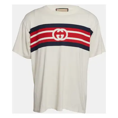 Gucci White Logo Print Jersey Crew Neck T-Shirt