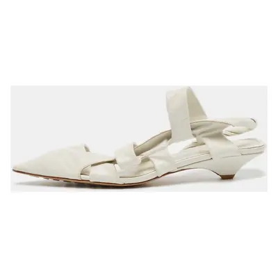 Bottega Veneta White Leather Point Toe Kitten Slingback Pumps Size