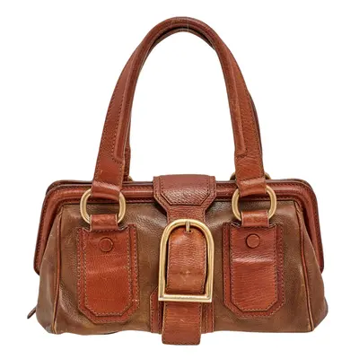 Celine Two Tone Brown Leather Ella Frame Satchel