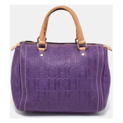 CH Carolina Herrera Purple Monogram Leather Andy Boston Bag