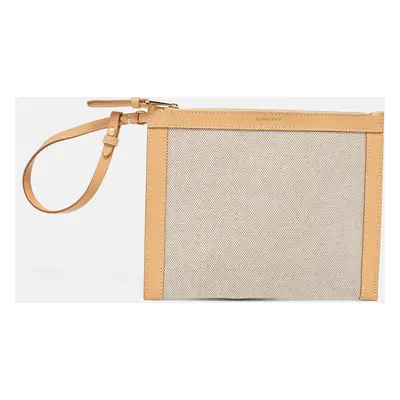 Burberry Beige/Tan Canvas and Leather Wristlet Pouch