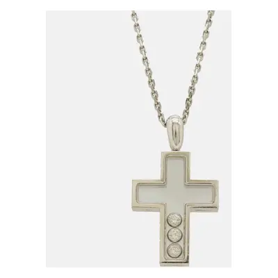 Chopard 18K White Gold and Diamond Happy Diamonds Cross Pendant Necklace