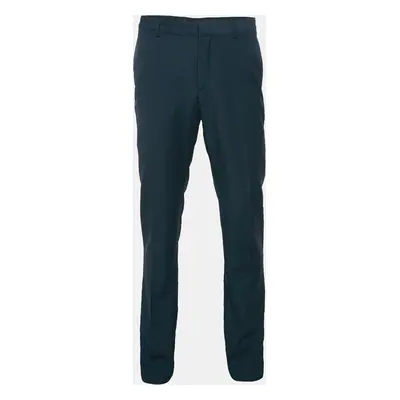 Versace Navy Blue Wool Straight Leg Formal Trousers