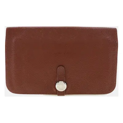 Hermes Burgundy Taurillon Clemence Leather Dogon Wallet