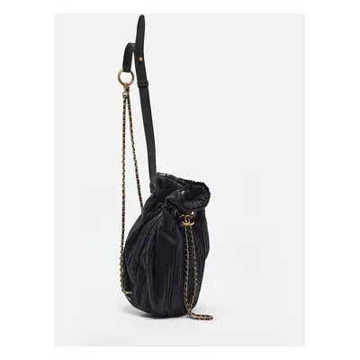 Chanel Black Shimmer Leather Coco Pleats Sling Backpack