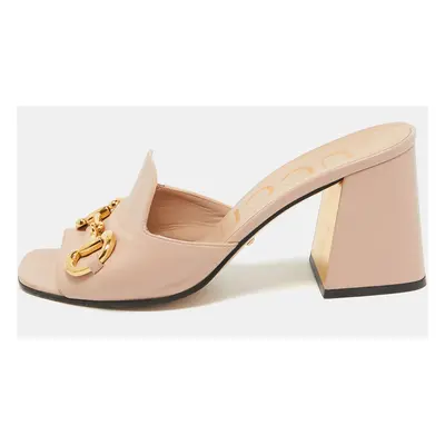 Gucci Pink Leather Block Heel Slide Sandals Size