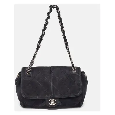 Chanel Black Nubuck Leather Darjeeling Flap Bag