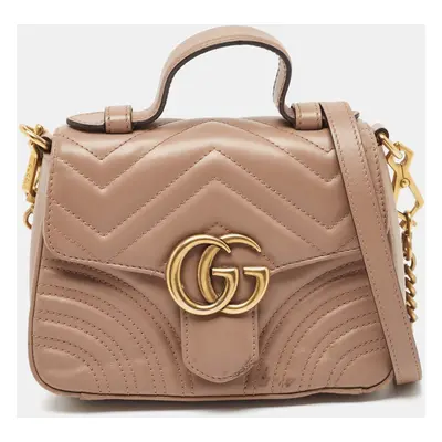 Gucci Beige Matelasse Leather Mini GG Marmont Top Handle Bag