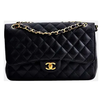 Chanel Jumbo Black Calfskin Caviar Double Flap Bag with GHW