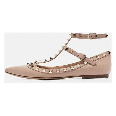 Valentino Beige Leather Rockstud Ballet Flats Size