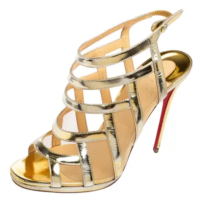 Christian Louboutin Metallic Gold Mesh And Leather Nicole Caged Sandals Size 38.5