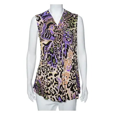 Just Cavalli Multicolored Printed Silk Knit Sleeveless Top