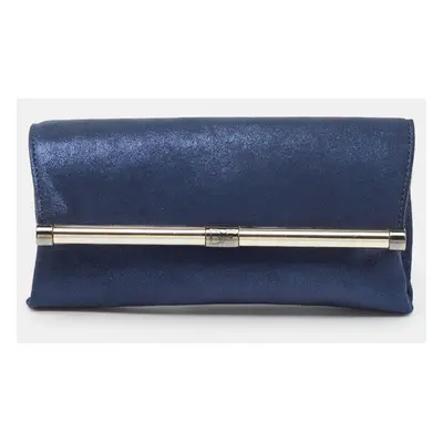 Diane Von Furstenberg Blue Glitter Suede Multicolor Leather Clutch