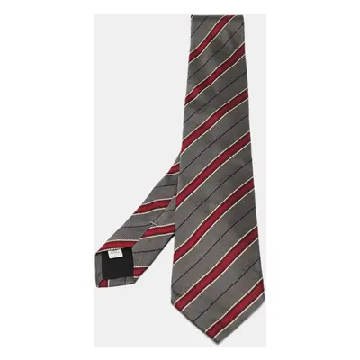 Valentino Grey Contrast Diagonal Striped Silk Tie