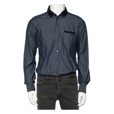 Dolce & Gabbana Chambray Cotton Knit Collar Detail Gold Label Shirt