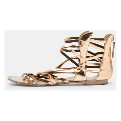 Giuseppe Zanotti Gold Leather Ankle Cuff Flat Sandals Size 38.5