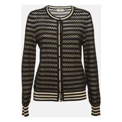 Fendi Black/Beige Silk Patterned Knit Cardigan