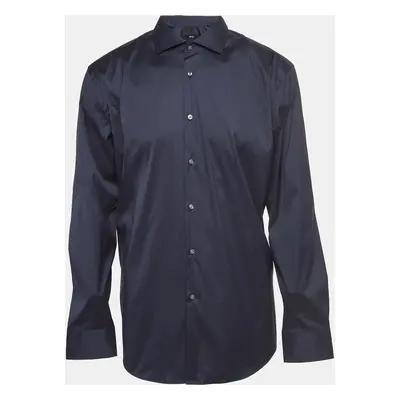 Boss By Hugo Boss Navy Blue Stretch Cotton Slim Fit Shirt