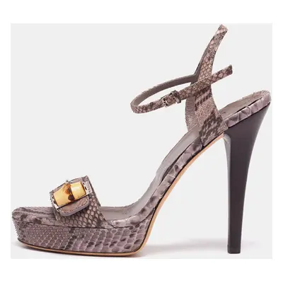 Gucci Purple/Brown Python Leather Bamboo Ankle Straps Platform Sandals Size