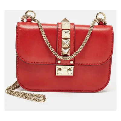 Valentino Red Leather Rockstud Glam Lock Flap Bag