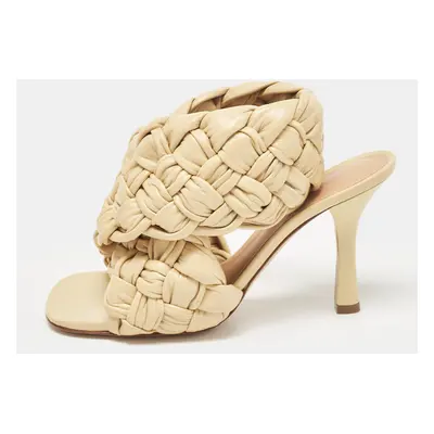 Bottega Veneta Beige Woven Leather Intrecciato Ankle Strap Sandals Size 37.5