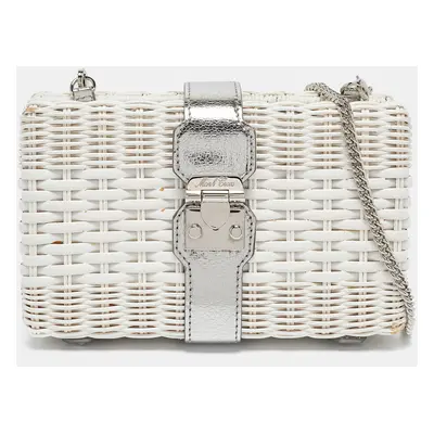 Mark Cross White/Siler Woven Rattan and Patent Leather Chain Clutch