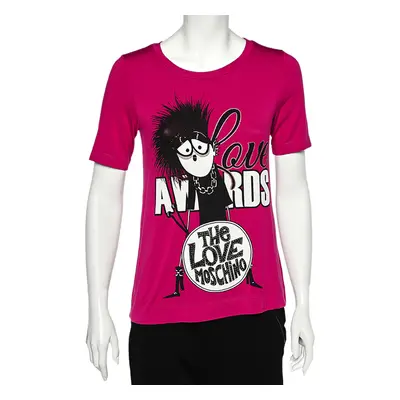 Love Moschino Magenta Printed Modal Knit T-Shirt