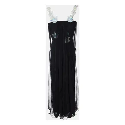 Giorgio Armani Black Tulle Embellished Flared Dress