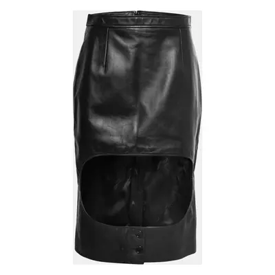 Burberry Black Leather Cut Out Pencil Skirt