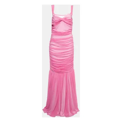 Norma Kamali Pink Mesh Walter Fishtail Gown