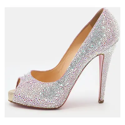 Christian Louboutin Pink Suede Crystal Embellished New Riche Peep Toe Pumps Size