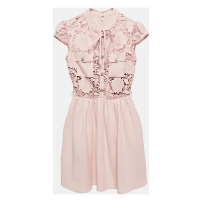 Self-Portrait Pink Floral Guipure Lace and Crepe Mini Dress