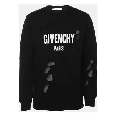 Givenchy Black Distressed Cotton & Mesh Inset Logo Printed Sweatshirt