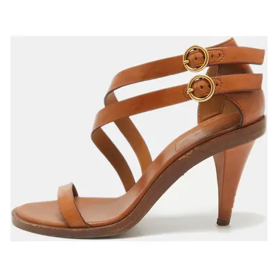 Chloe Brown Leather Double Ankle Strap Niko Sandals Size