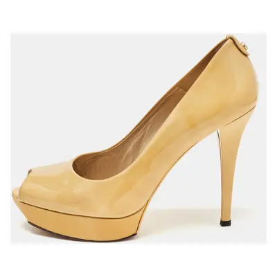 Stuart Weitzman Yellow Patent Leather Peep Toe Platform Pumps Size