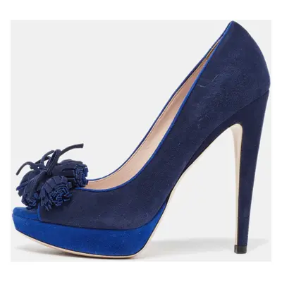 Miu Miu Blue Suede Peep Toe Platform Pumps Size 37.5