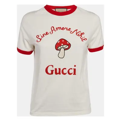 Gucci White Embroidered Cotton Sine Amore Nihil T-Shirt